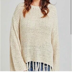 Altar'd State Ivory Beige Sweater Fringe Tassels Boho Size Small‎